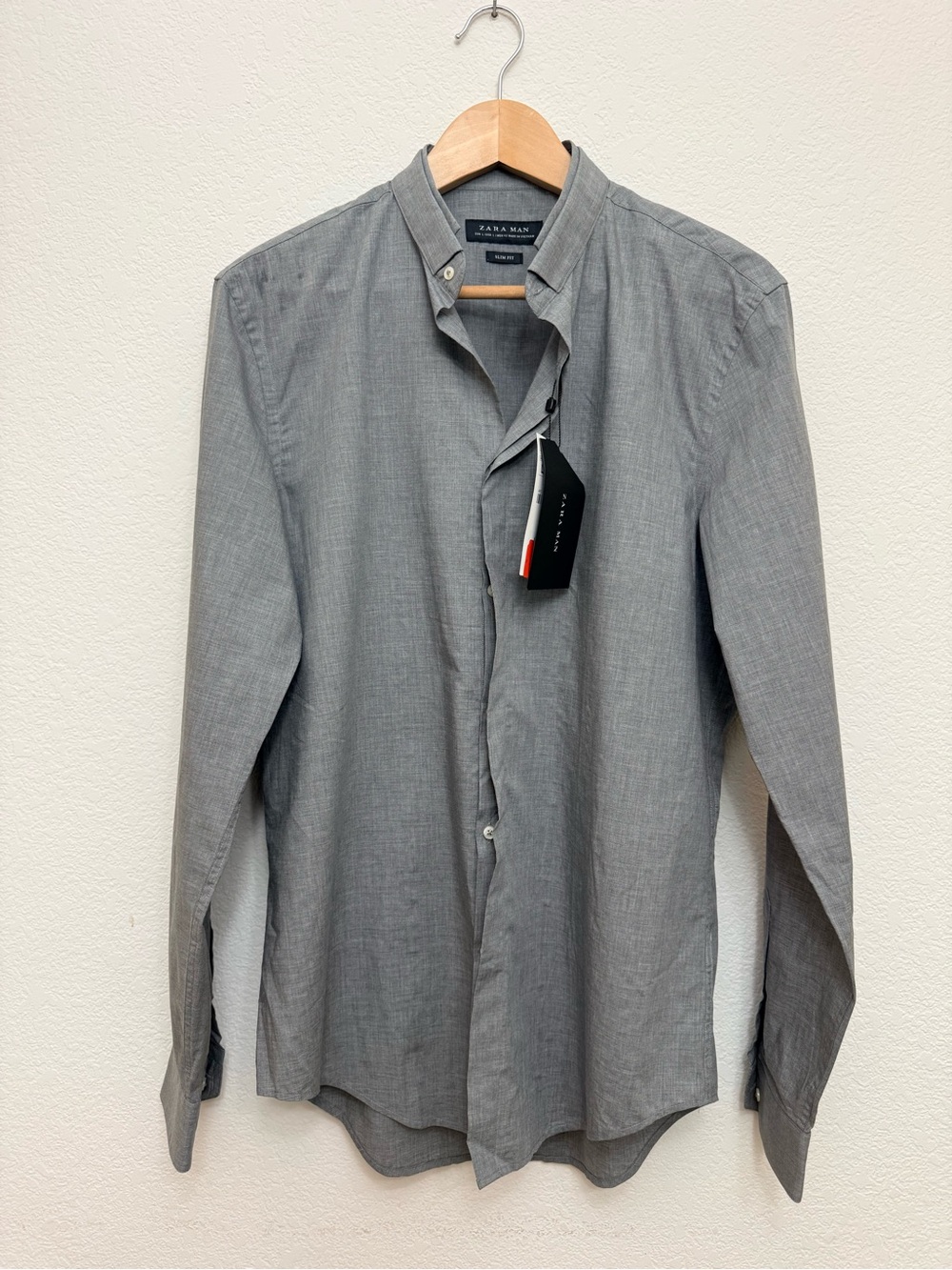 Zara Man Men's L Slim Fit Gray Long Sleeve Button Down Shirt New With Tags